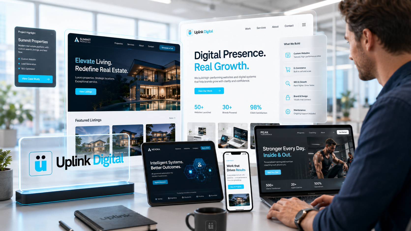 Uplink Digital website portfolio workspace with browser previews