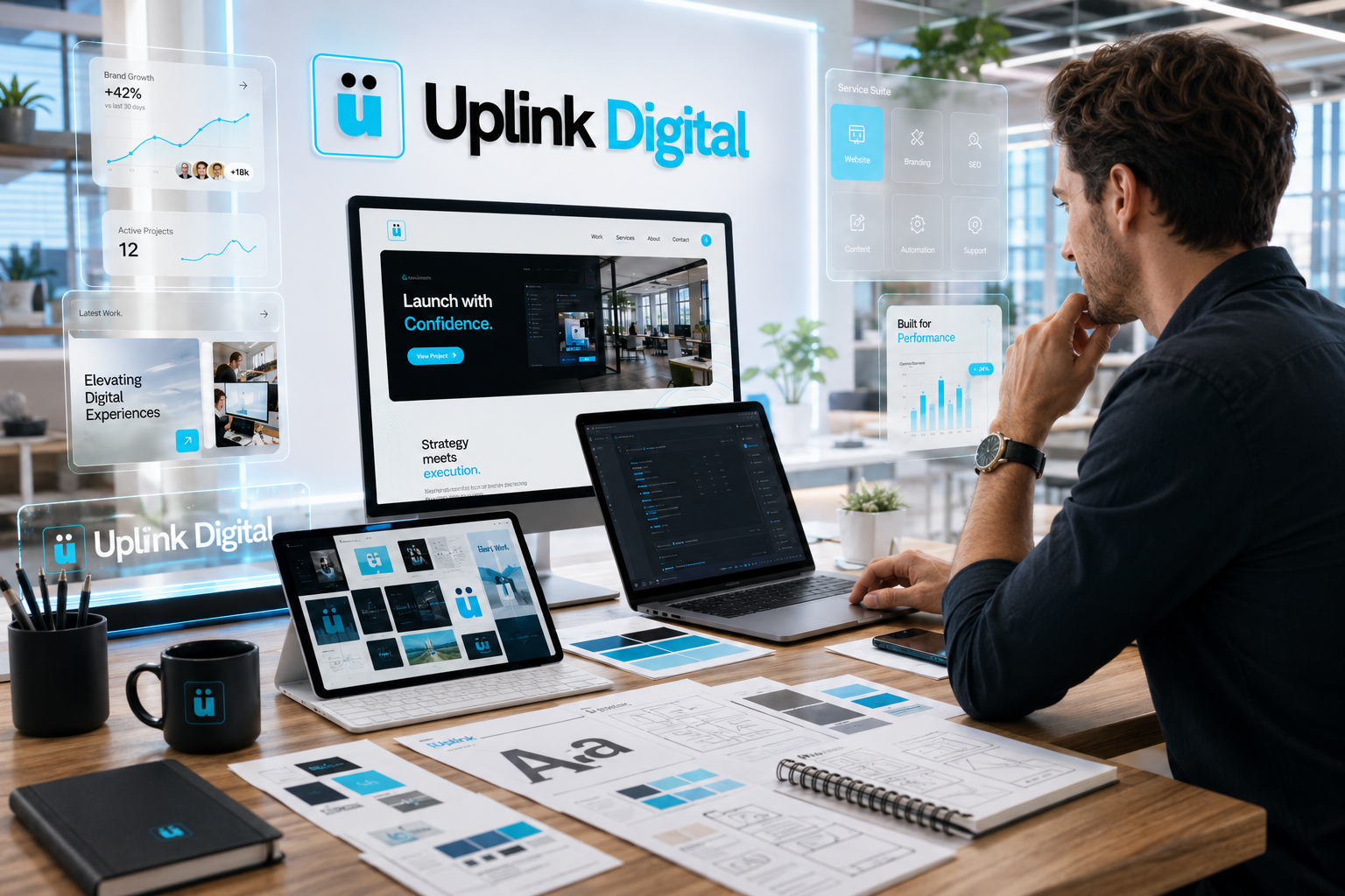 Uplink Digital brand and website design workspace